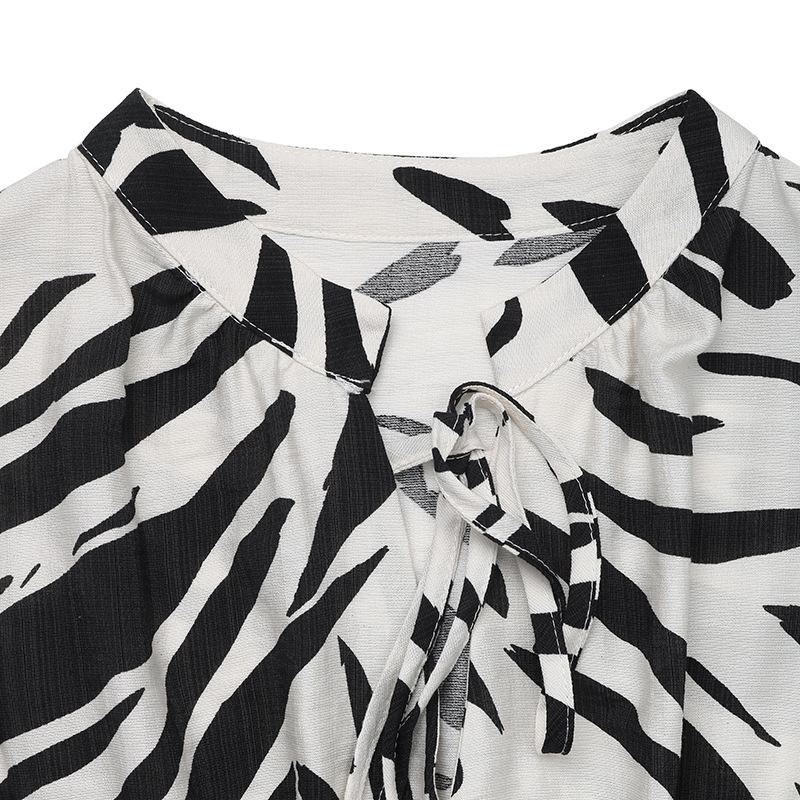 VEZFAA Women's Fashion Summer Spring Zebra Print Sleeveless V-Neck High Waist Casual Dresses