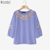 ZANZEA Women Casual Floral Embroidered Loose Half Sleeve Blouse
