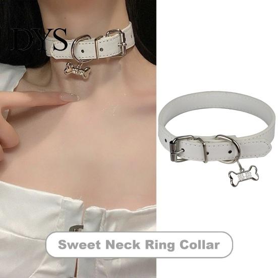 Bequeme Kurze Halskette Damen Choker Knochen Anhänger Mehrere Löcher Verstellbare Länge Metallschnalle Kunstleder Faux