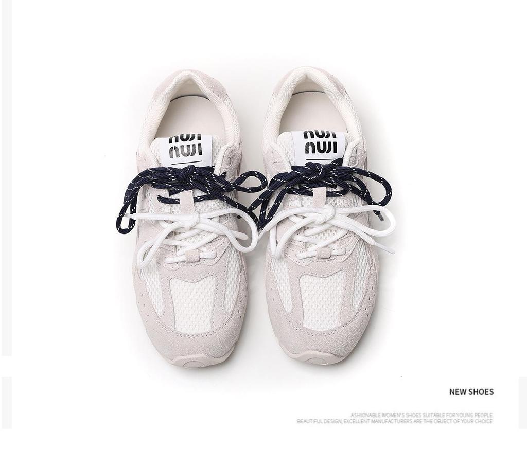 2024 Autumn Women's Dexun Leather Sneakers: Two-Color Laces, Forrest Gump Style, Casual Dad Shoes