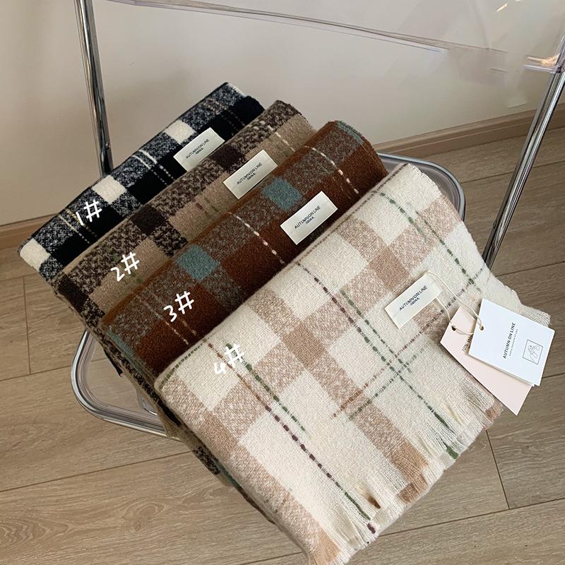 Japanese and Korean Checkered Scarves Women's Checkered Scarves Warm Scarves