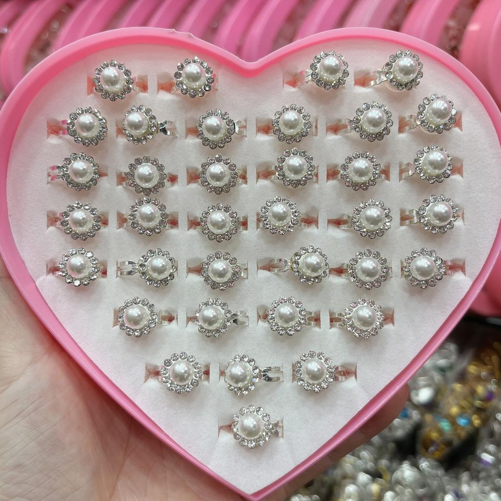 10pcs/Lot Cute Children's Cartoon Rings Glitter Flower Fruit Shape Plastic Adjustable Ope Excluding boxes