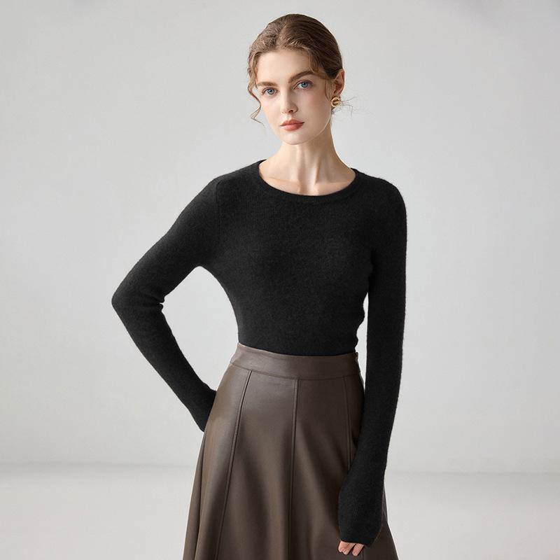 Women's 100% Pure Cashmere Round Neck Minimalist Sweater - Soft, Skin-Friendly, Slim-Fit Pullover Knitwear.