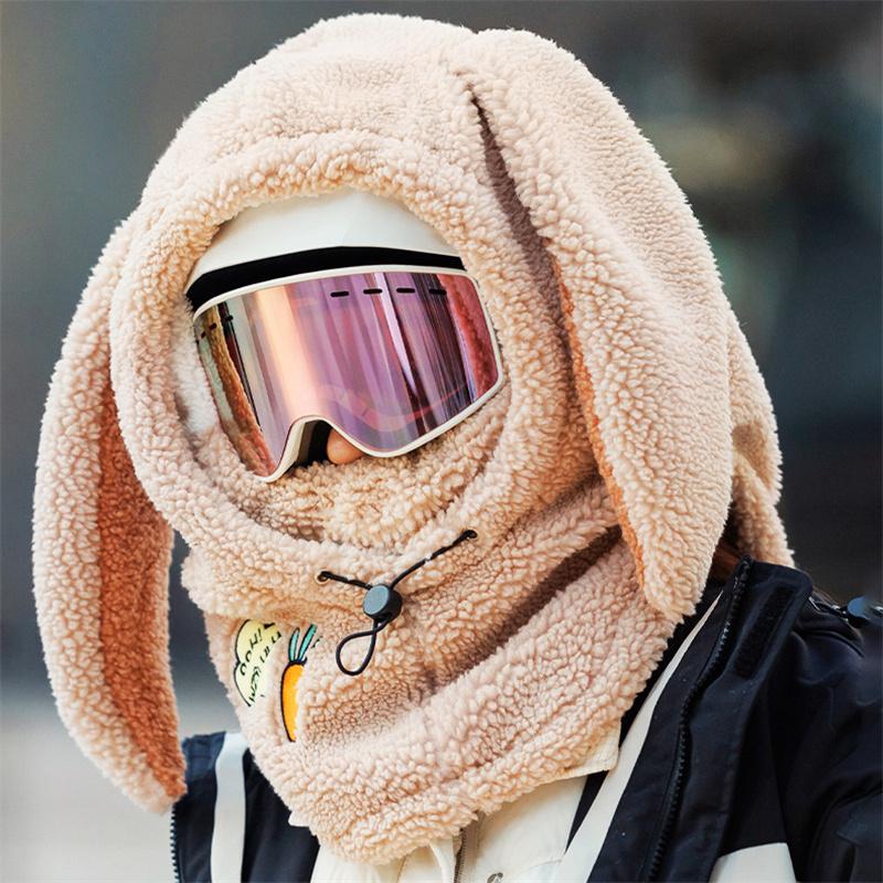 Winter Warmer Skikopfhörer Abdeckung Bequem Weiches Fleece Skimütze Schalwärmer Cartoon Niedliche Hasenohren Dekorative Helmabdeckung Mütze
