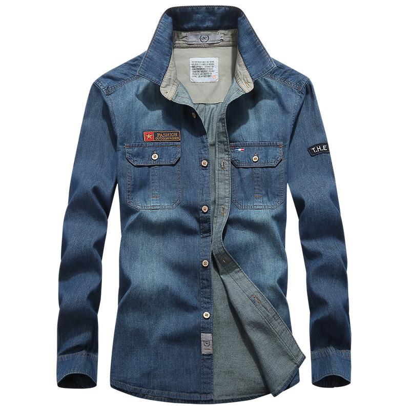 Camisa vaquera de manga larga para hombre, informal, de talla grande, nueva camisa de otoño para hombre