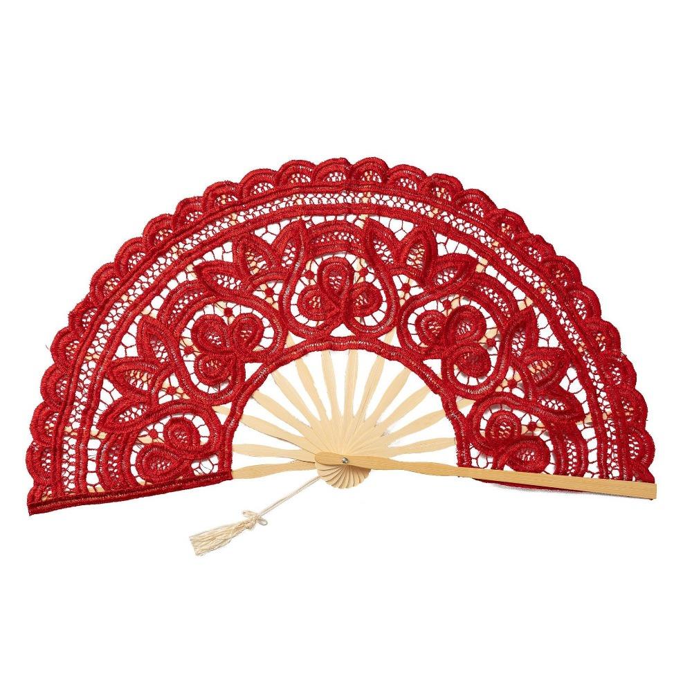 Hollow Ribs Embroidered Folding Fan Tassel Pendant Dance Handheld  Fan  Dance Performance