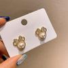 Bow Pearl Cute Stud Earrings With Crystals Mouse Trendy Charm Accessories Cartoon for Women Simple Bow Earring Wedding Gift