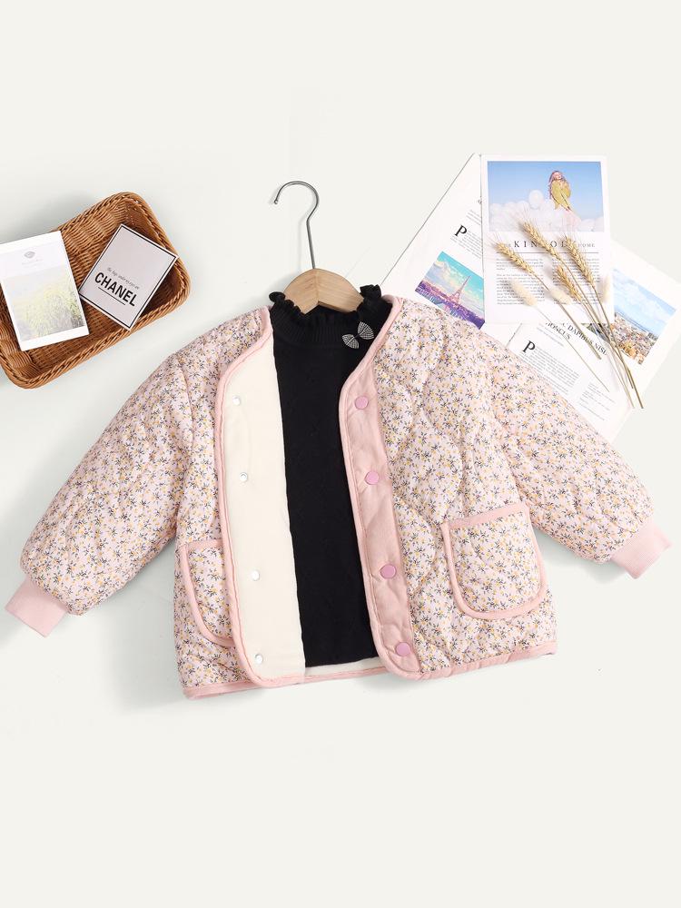 

2025 Осень и Зима Девичья Стеганая Хлопковая Куртка: Верхняя одежда для младенцев и детей с флисовой подкладкой 120 розовый