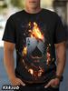 Men's 3D Printed Lion Short-sleeved Crew Neck T-shirt for Summer, Soft and Breathable, Casual and Comfortable, Suitable for Outdoor Sports.