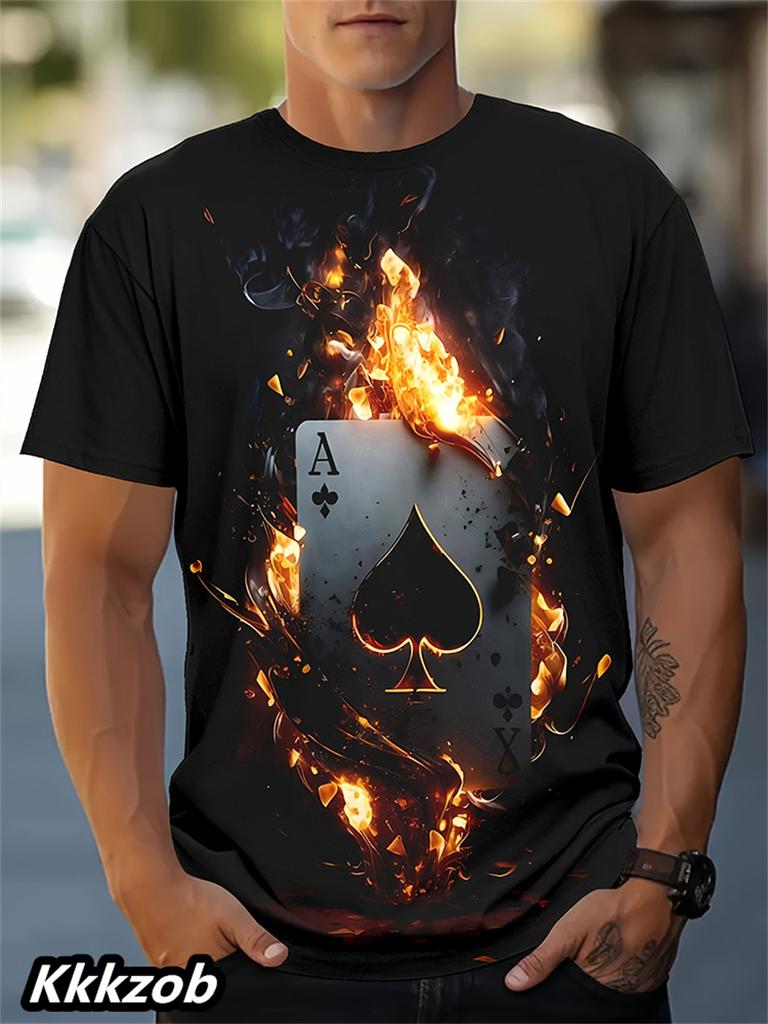 Men's 3D Printed Lion Short-sleeved Crew Neck T-shirt for Summer, Soft and Breathable, Casual and Comfortable, Suitable for Outdoor Sports.