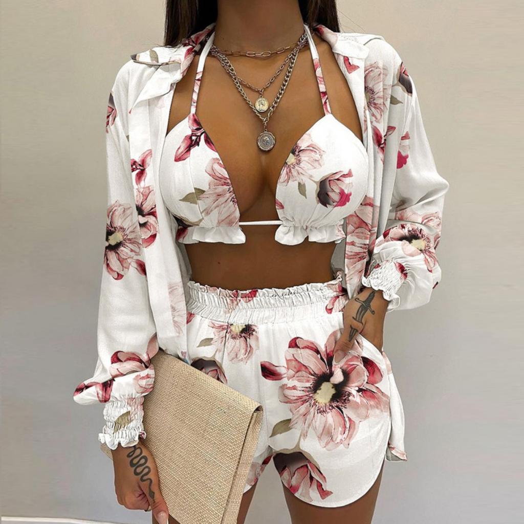 Women's Sexy Three Piece Suit,Beach Fashion Shorts Suit