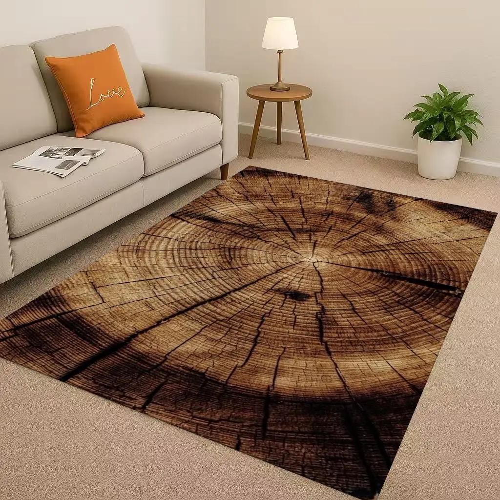 Classic Wood Grain Tree Growth Ring Brown Gray Living Room Non-Slip Area Rug Carpet For Bedroom Playroom Sofa,Home Decor Doormat