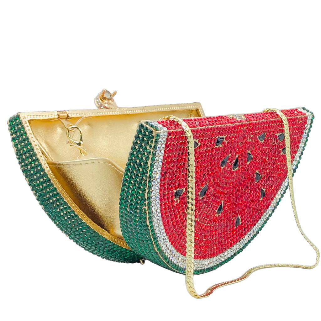 Boutique De FGG Notelty Watermelon Slice Clutch Purses, Women Formal Evening Handbags, Rhinestone Purses and Handbags for Party