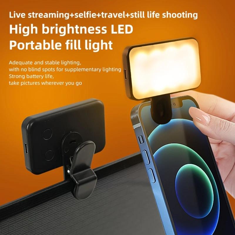 Portable Clip-On LED Fill Light - Small Adjustable Brightness And Angle, USB Rechargeable, Great For Selfies And Videos