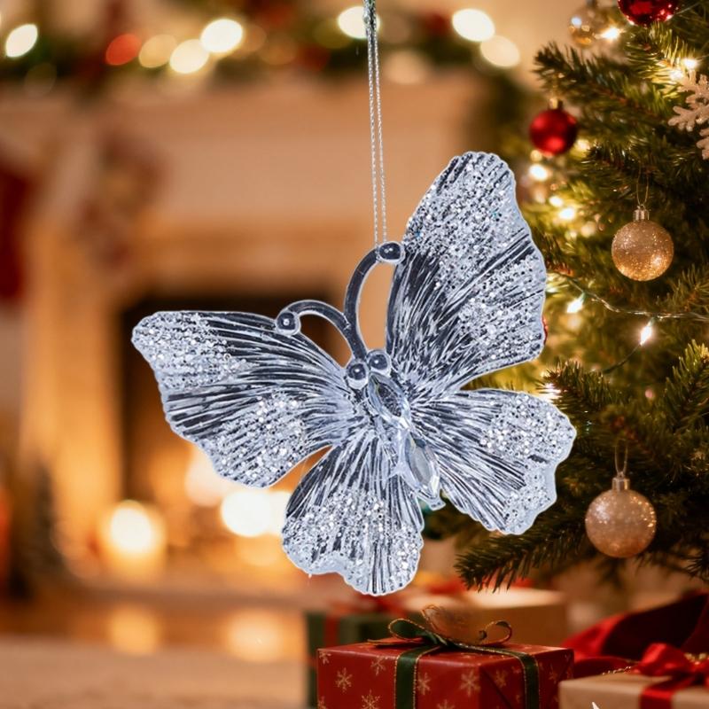 Shatterproof Acrylic Christmas Tree Decoration Glittering Snowflake Deer Butterfly Pendant Holiday Tree Hanging Ornament
