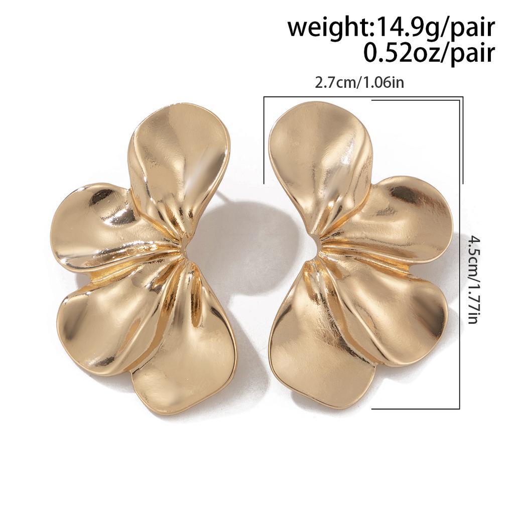IngeSight.Z Mode Goldfarbe Blütenblatt Ohrringe für Damen Ästhetisches Design Asymmetrische Metall Stecker Ohrringe Damen Schmuck Geschenk