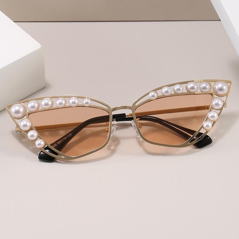 European American Style Women Sunglasses Cat Eye Shape Pearl Decoration Women'S Sun Glasses New Stylish Woman Glasses