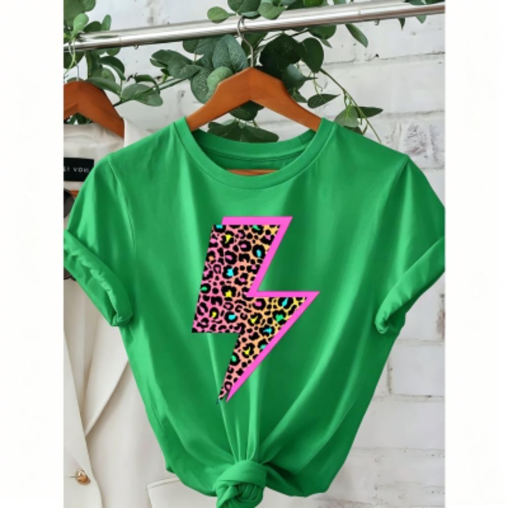 Camisetas de Verano para Mujer con Estampado de Leopardo Neón Rayo 16 Colores Moda Callejera Manga Corta Tops Casuales para Exteriores Camisetas para Hombre y Mujer Top