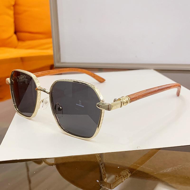 High-End Sunglasses, Women'S Imitation Wood Grain Legs, Sunglasses, Fashion Crowe Metal Han Ins