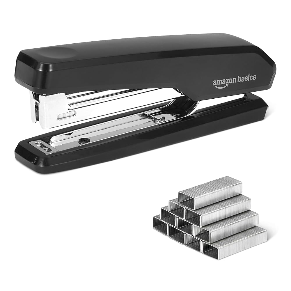 Basics Manual Stapler for Up To 18 Sheets, Durable Metal, Black