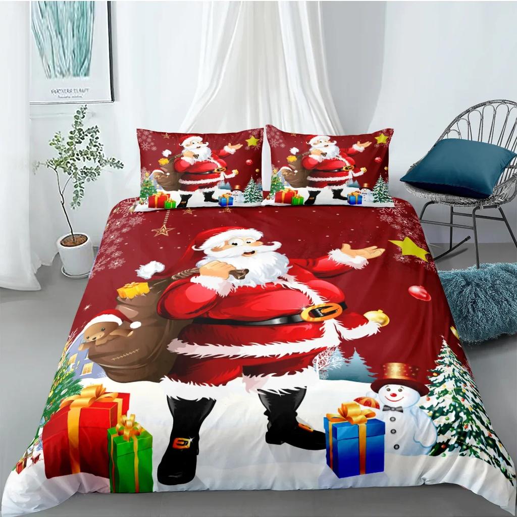 Duvet Cover Set 3D Santa Claus Merry Christmas Single Double Size Holiday Atmosphere Decoration Soft and Comfortable