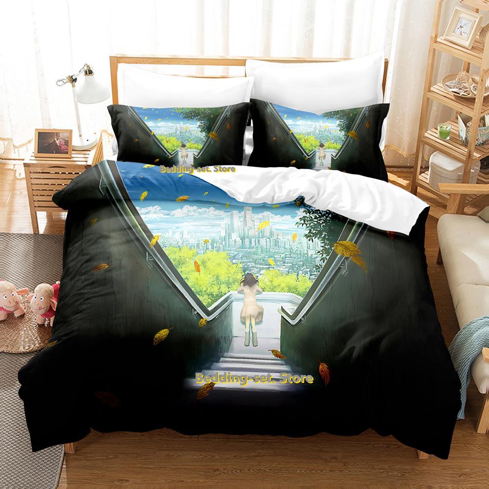 Zestaw pościeli Anime City Pojedynczy Bliźniak Pełny Queen King Size Zestaw do łóżka Sypialnia dla dorosłych Dzieci Zestawy poszewek na kołdrę Druk 3D Prześcieradło Anime