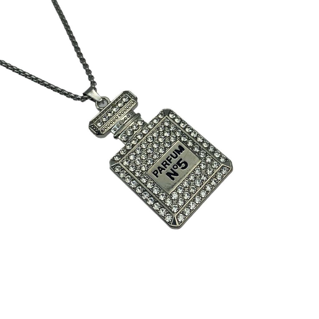 Fashion Personality Long Sweater Chain Hip Hop Bouncy Diamond Perfume Bottle, Pendant Necklace Female