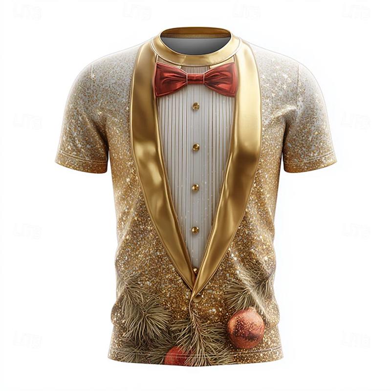 T-shirt da uomo stampata in 3D per Natale Top traspirante Elegante Versatile Girocollo Manica corta T-shirt alla moda Abbigliamento da uomo