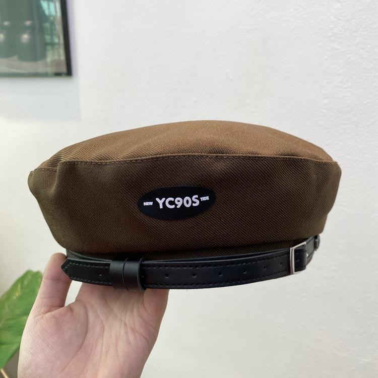 

Versatile retro belt buckle beret children s spring and autumn face small street painter hat Adult (56-58cm) темно-коричневого кольору