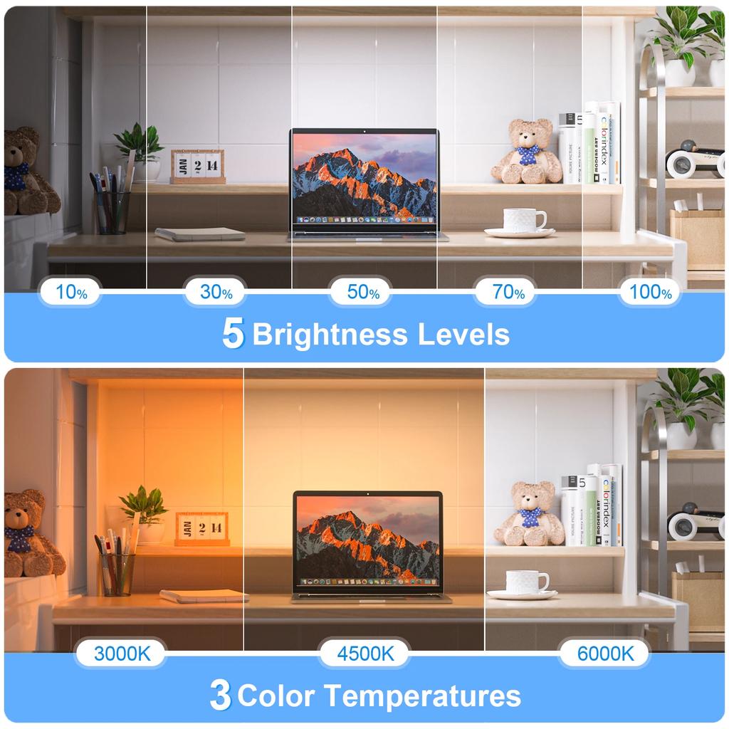 LED Touch Table Lamp Dimmable Mirror Lights 5 Colors Adjustable Makeup Light Rechargeable Under Cabinet Led Lights for Reading Cabinet Mirror Bedside