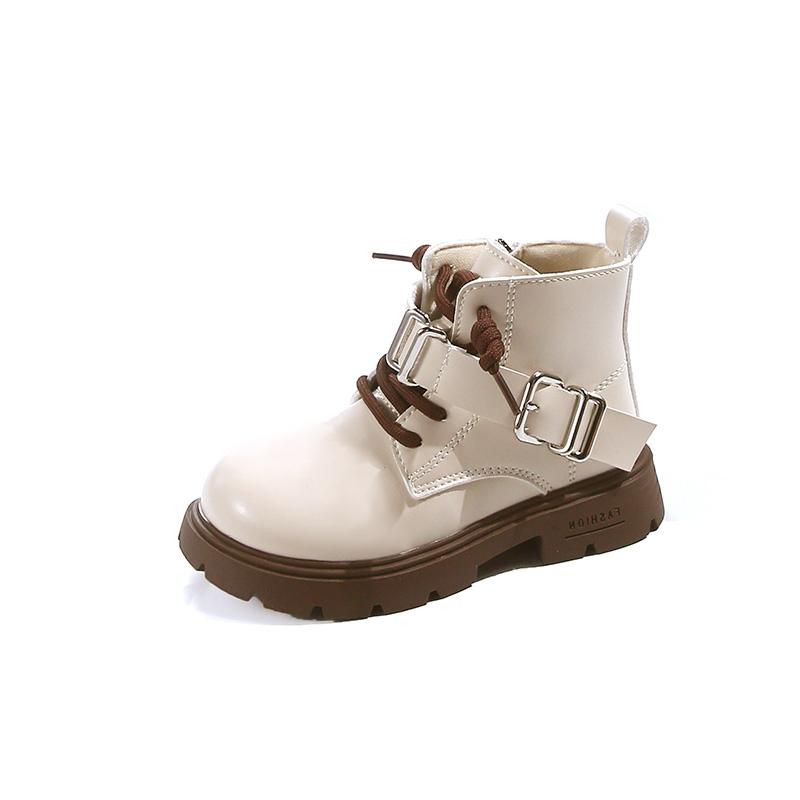 Spring Autumn Girl's Ankle Boot New Versatile Kids Causal Boots Black Beige Versatile Children Leather Boots Round-toe Non-slip