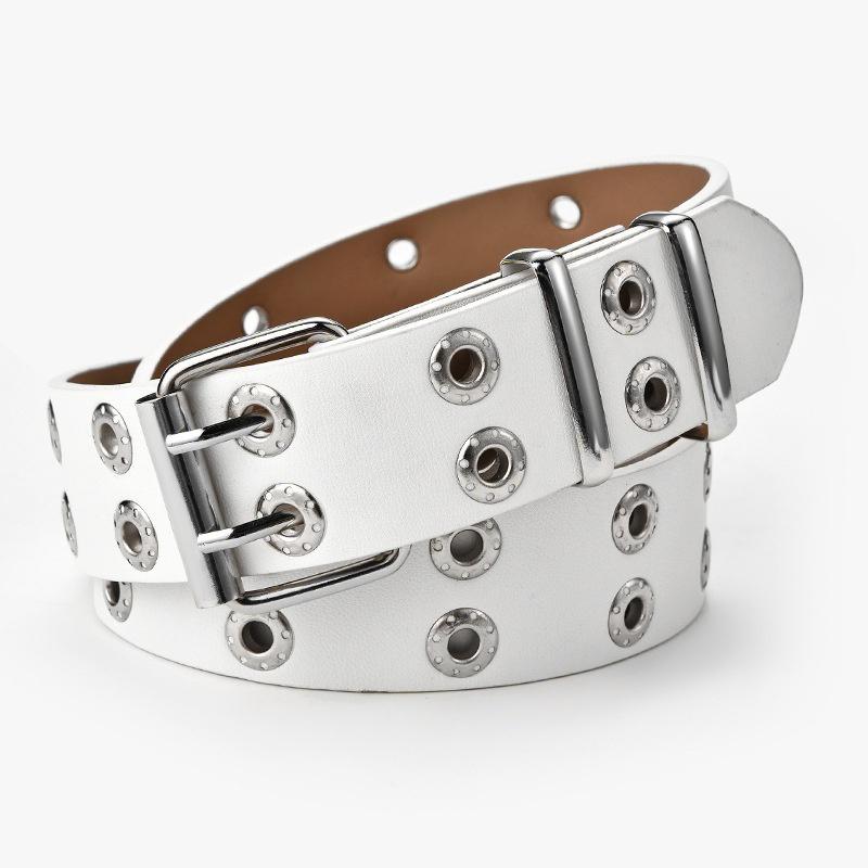 Women Belt Leather New Punk Style Fashion Pin Buckle Jeans Decorative Belt Double Exhaust Eye Belt