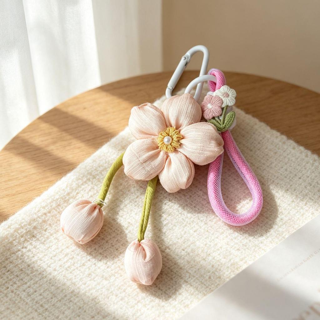 Cute Cartoon Flower Pendant Nylon Lanyard Keychain Charm for Girls' Bags & Phones