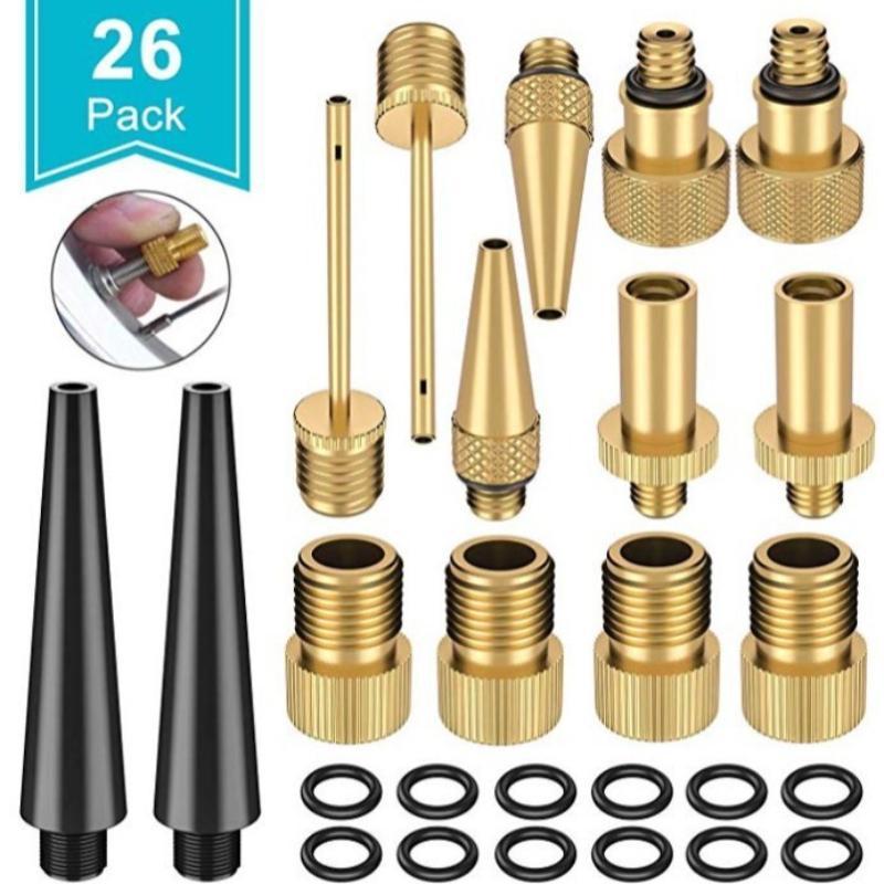 26Pcs Copper Bike Valve Adapter Set Pump Inflator Kit For Bicycle Tires Football Cycling Accessories
