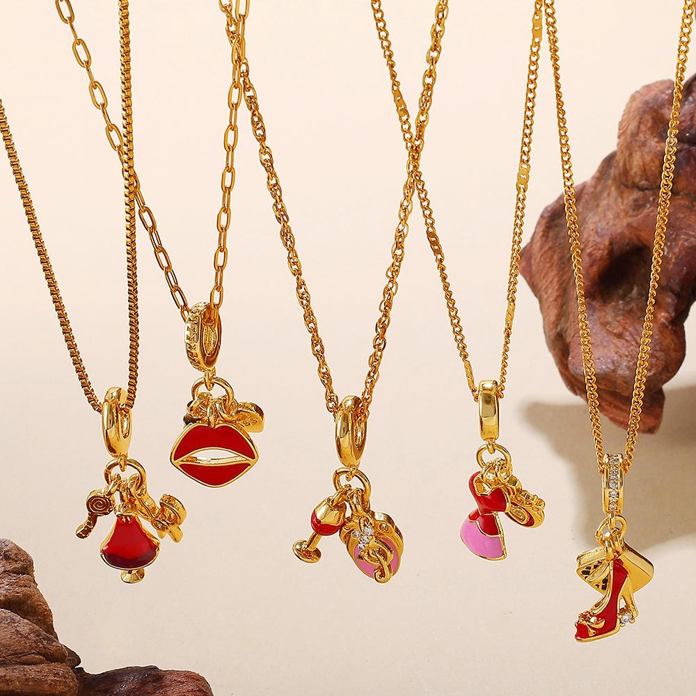 Retro Style Cartoon DIY High Heels Pendant Necklace Stainless Steel Gold-plated Premium Versatile Jewelry Women