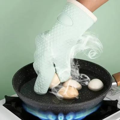 Hitzeschutz-Griff Hitzebeständige Silikon-Ofenhandschuhe und Topfhalter Wasserdichte Handschuhe mit weichem Baumwollfutter Topfhalter für heiße Töpfe Pfannen