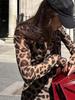 New Sexy Leopard Print One Piece Dress Women Casual Simple Round Neck Vintage Slim Clothing Female Fashion Design High Street Mini Dresses