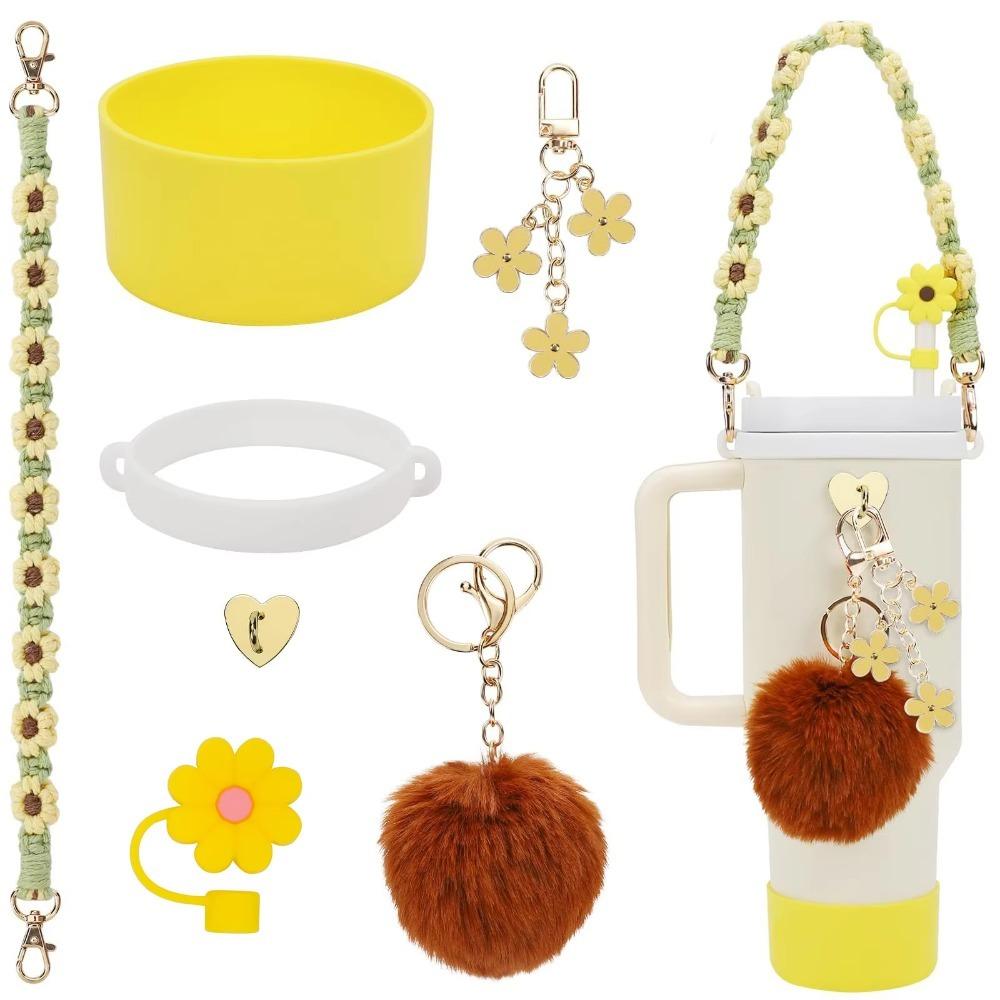 7pcs/set Flower Pattern Cup Accessories Set Multiple Color Cup Decoration Set  Tumbler