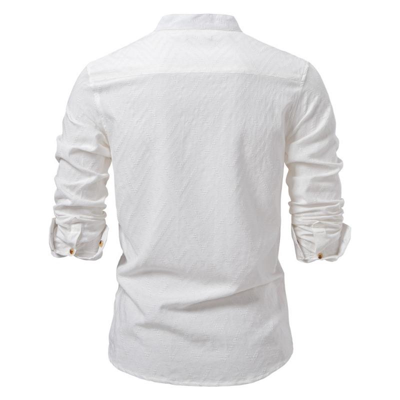 Spring Summer New Men's Long-sleeved Stand-up Collar Shirt