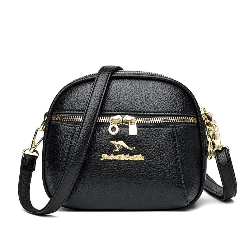 2025 Soft Leather Mobile Phone Bag Three-layer Anti-theft Women's Bag Splicing Lightweight Shoulder Bag Messenger Bag Factory Direct Sales