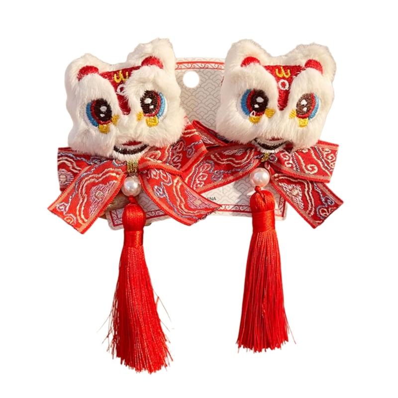 New Year Hair Clip Pearls Side Clip Tassels Pompoms Sweet Bowknot Plush Furry Hairpin Sweet Cool Photo Props