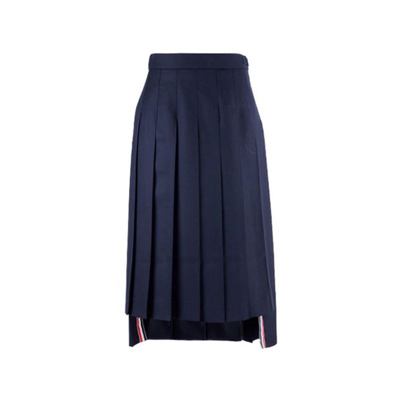 

TB Gray Pleated High Waist Slim Looking Irregular Midi Dress Navy M