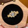 Vintage Gold Plated Open Ring with Leaf Vine Design and Zircon Stone for Women Elegant Minimalist Jewelry