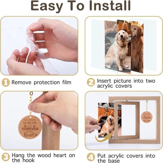 Pet Memorial Wooden Photo Frame, Rotatable Dog Cat Picture Display Frame, Desktop Decorative Photo Holder for 4x6-Inch Photos