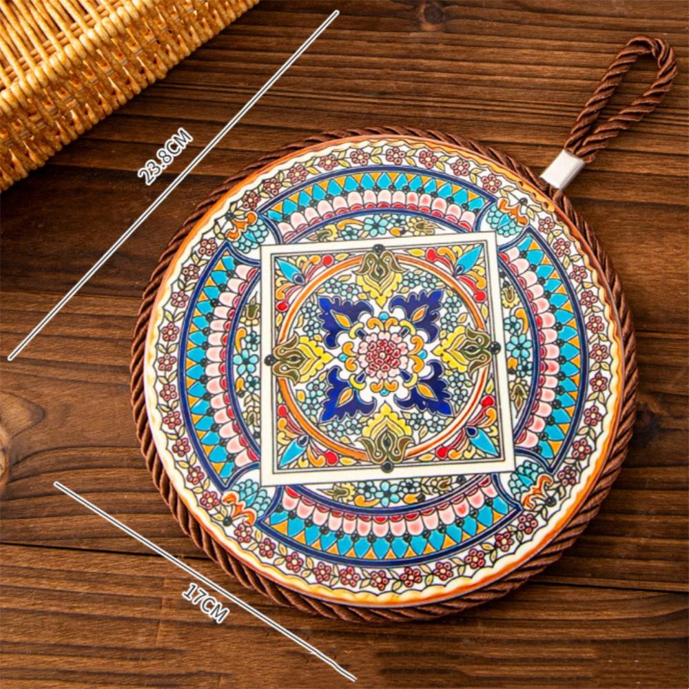 1pcs Ceramic Insulation Pad Ceramic Surface and Cork Bottom Construction with Hanging Rope Suitable for Serving Plates Cups Pans