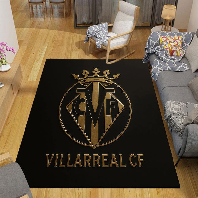 Villarreal Club de Fútbol Flannel Pattern Square Carpet,Area Rug,Carpet Rug for Living Room Bedroom Sofa Playroom Decor,Non-slip Floor Mat