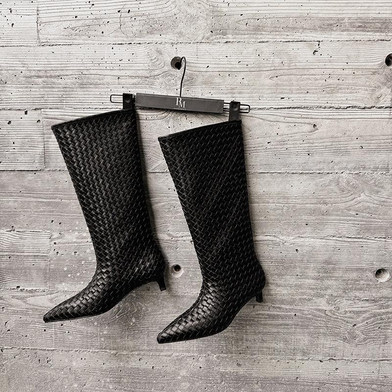 3.7CM autumn new microfiber woven small short boots pointed minimalist style fashionable versatile pointed thin heel high boots