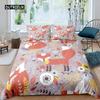 Cartoon Fox King Queen Duvet Cover Lovely Orange Animal Floral Bedding Set Kids Girls Flowers Plant 2/3pcs Polyester Quilt Cover Three Piece Set