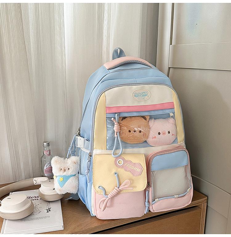 Schoolbag new high-value college style fresh and sweet backpack junior high school students contrasting color splicing bar pain bag backpack