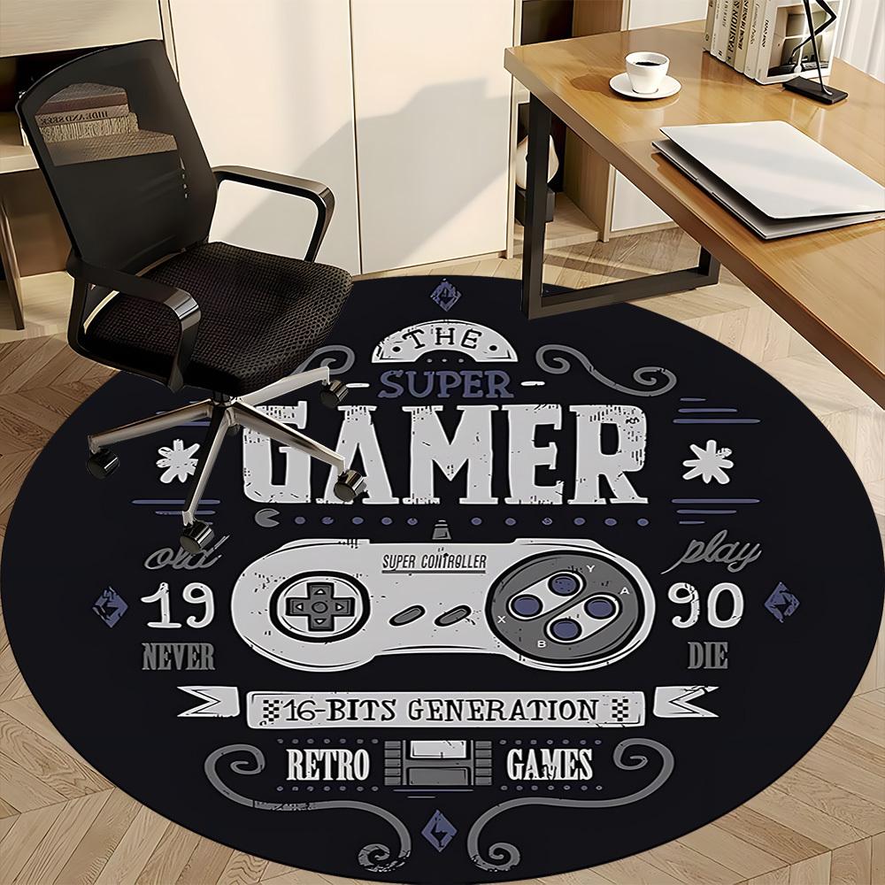 1pc Super Gamer Office Round Area Rug, Under Office Chairs Bedroom Living Room Home Decor, Room Deco